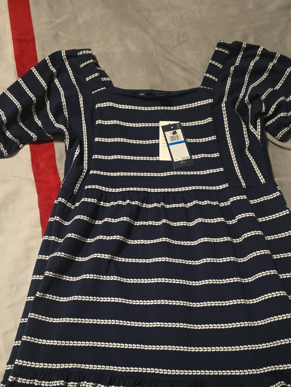 Tommy Hilfiger Navy and White Striped Square-Neck Dress